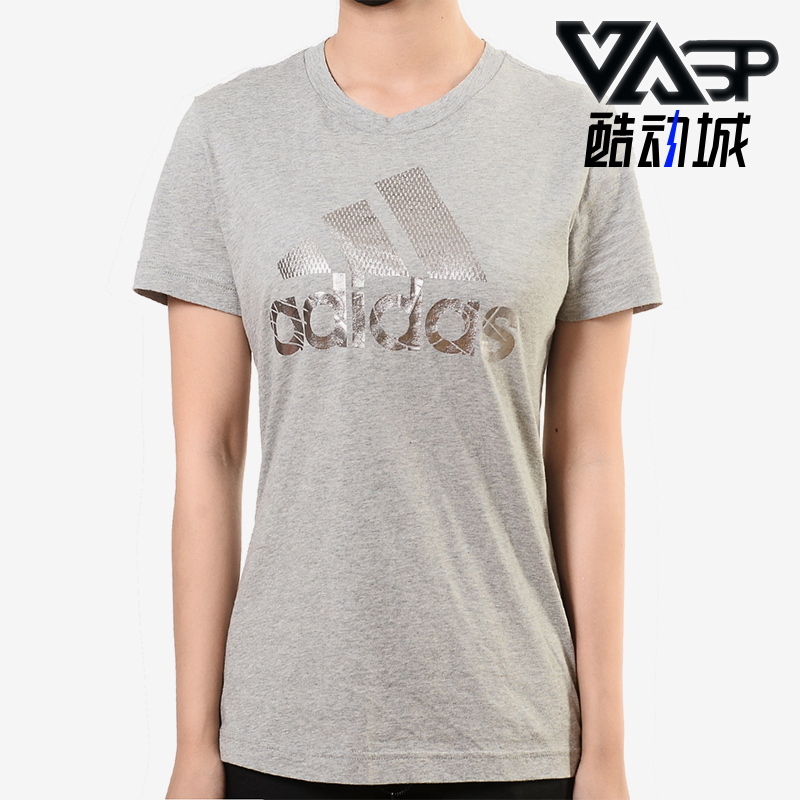 Adidas/阿迪达斯正品2025女士日常圆领透气LOGO印花短袖T恤DV3030