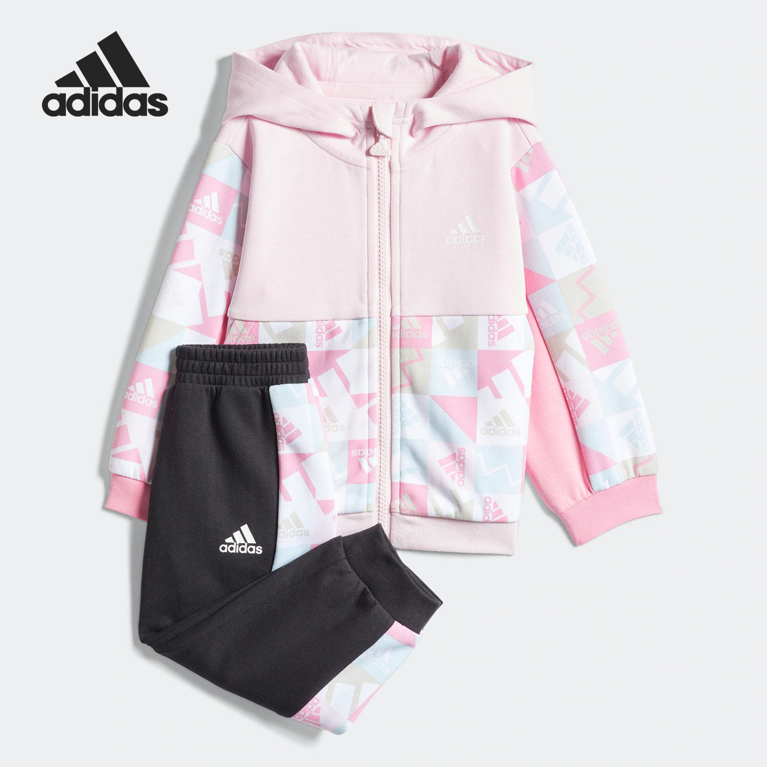 Adidas/阿迪达斯正品新款婴童运动连帽上衣裤子两件套HS1016