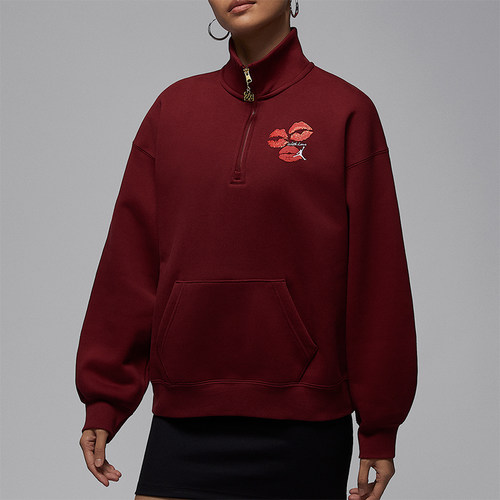Nike/耐克正品JORDAN女士休闲立领刺绣半拉链套头衫IR0110-677