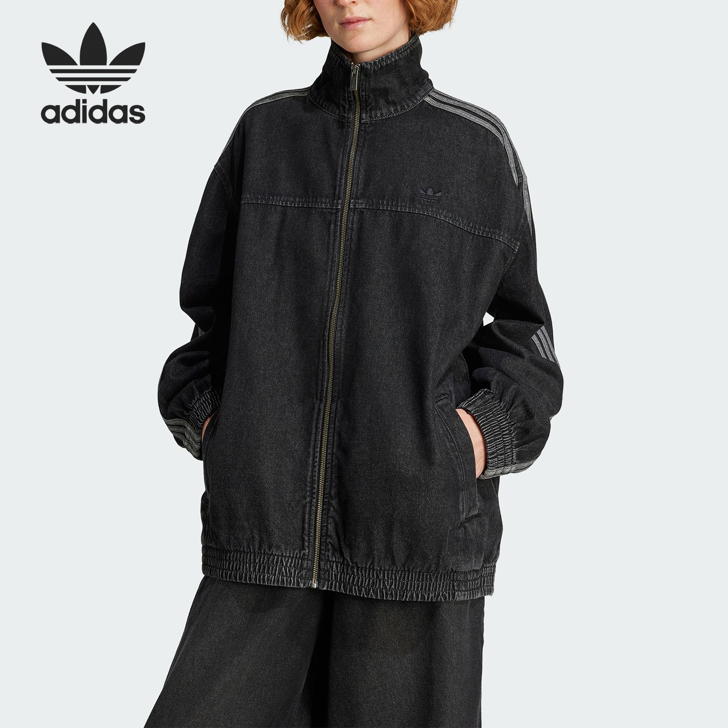 Adidas/阿迪达斯官方正品三叶草女士牛仔立领运动宽松外套JY2897