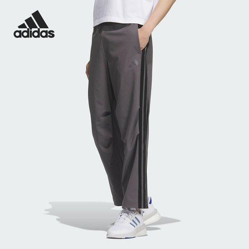 Adidas/阿迪达斯正品2025男士运动梭织三条纹直筒长裤KC3907