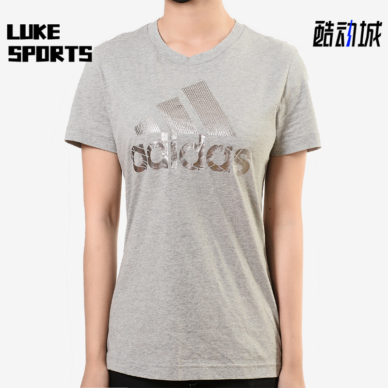 Adidas/阿迪达斯正品2025女士日常圆领透气LOGO印花短袖T恤DV3030