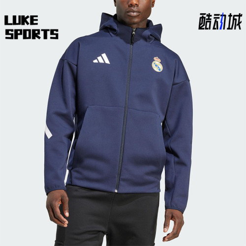 Adidas/阿迪达斯正品REAL ANTH JKT男士训练足球连帽外套KC3739