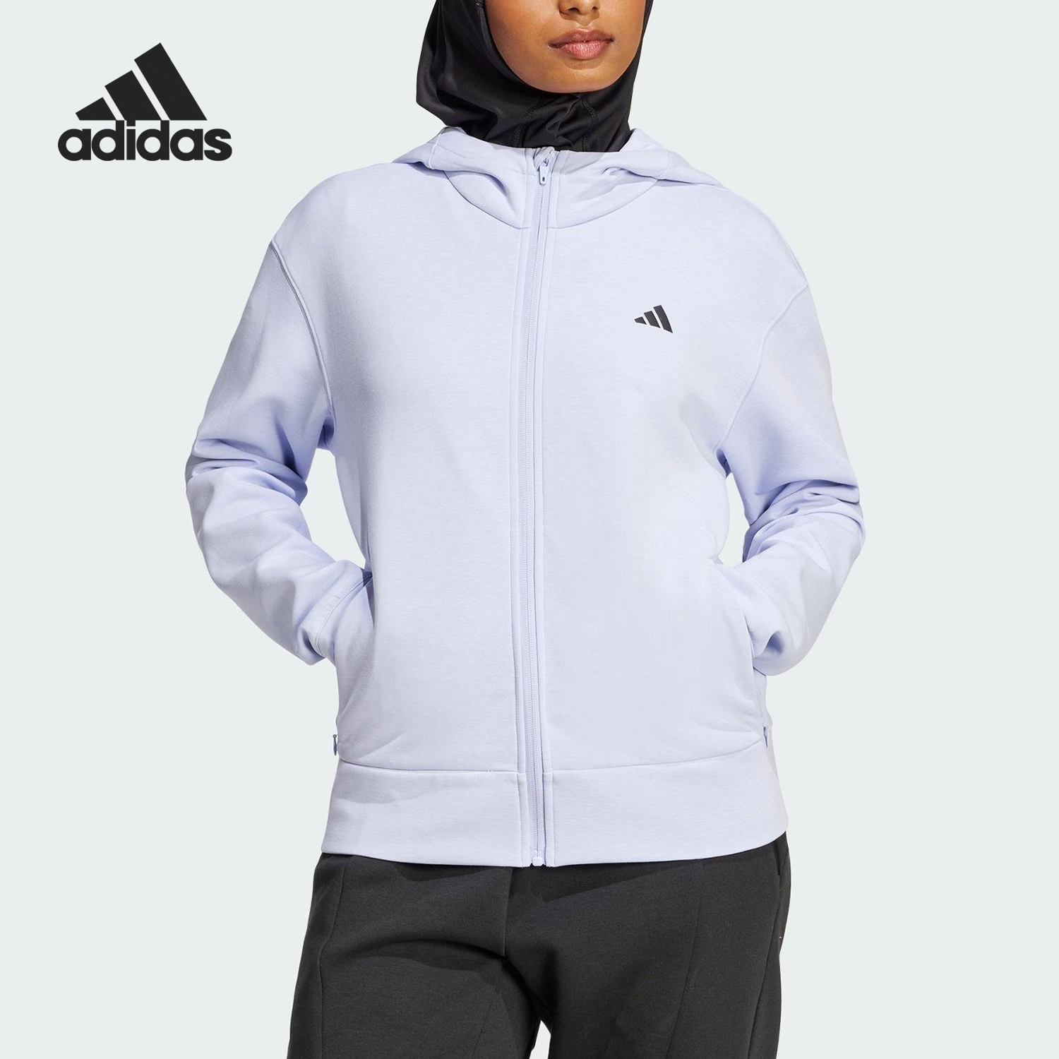 Adidas/阿迪达斯官方正品春秋新款女士连帽针织夹克外套JN7403