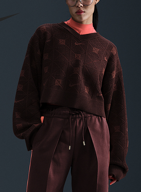 Nike/耐克正品2025秋季款女士针织耐穿V领套头衫FV7802-652