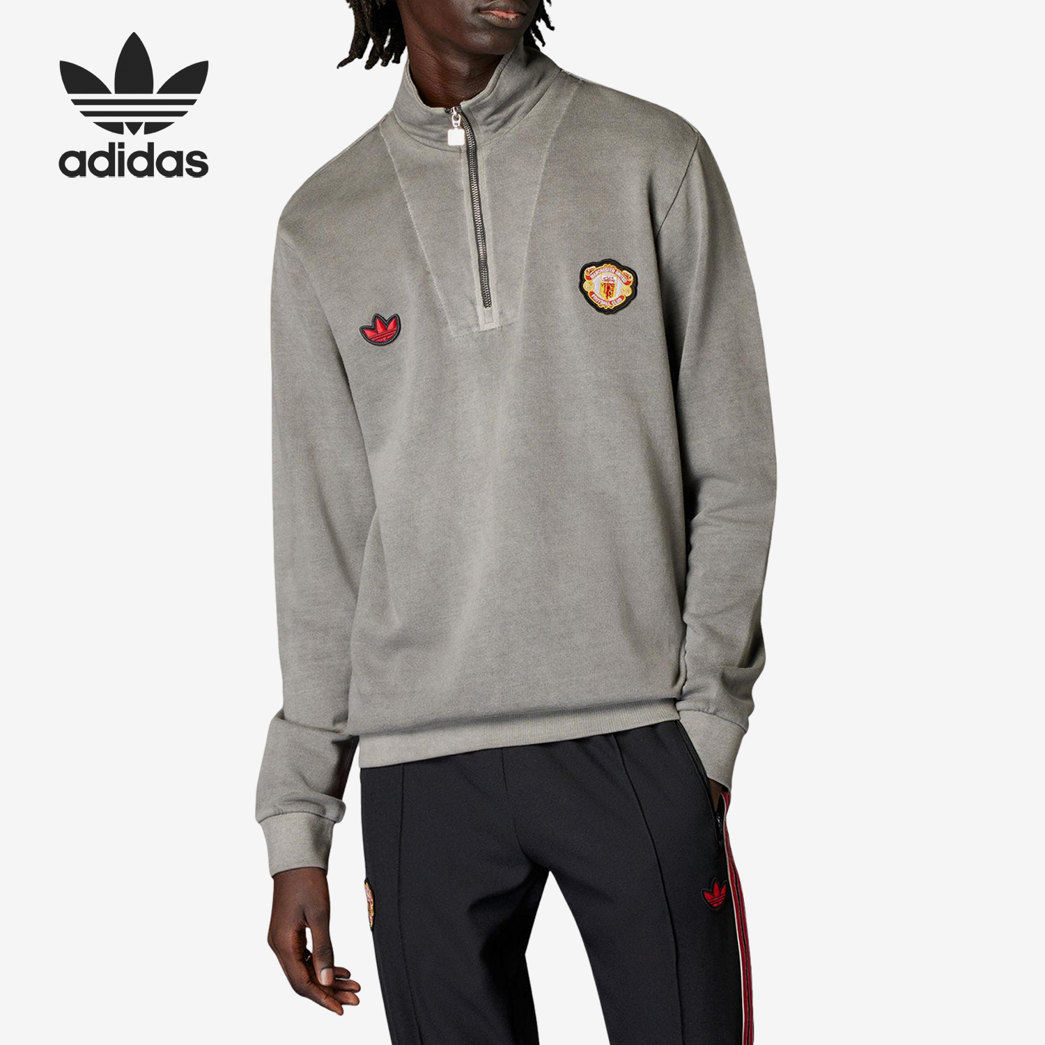 Adidas/阿迪达斯官方正品三叶草男士足球刺绣运动套头衫JF0384