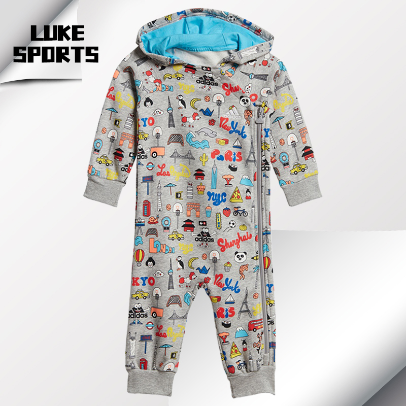 阿迪达斯婴童运动风连体衣