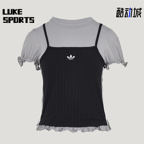 Adidas/阿迪达斯正品三叶草女士时尚经典花边下摆短袖T恤KY3299