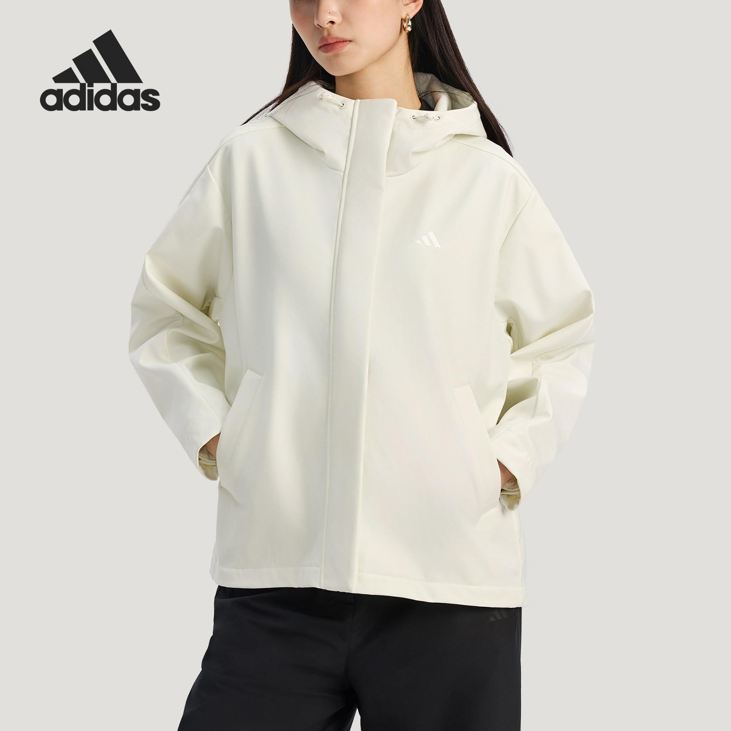 Adidas/阿迪达斯正品2025冬季款女士运动宽松连帽外套KS2783
