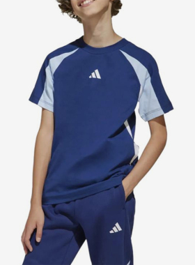 Adidas/阿迪达斯正品徽标圆领直筒短袖新款经典儿童短袖T恤JD0060