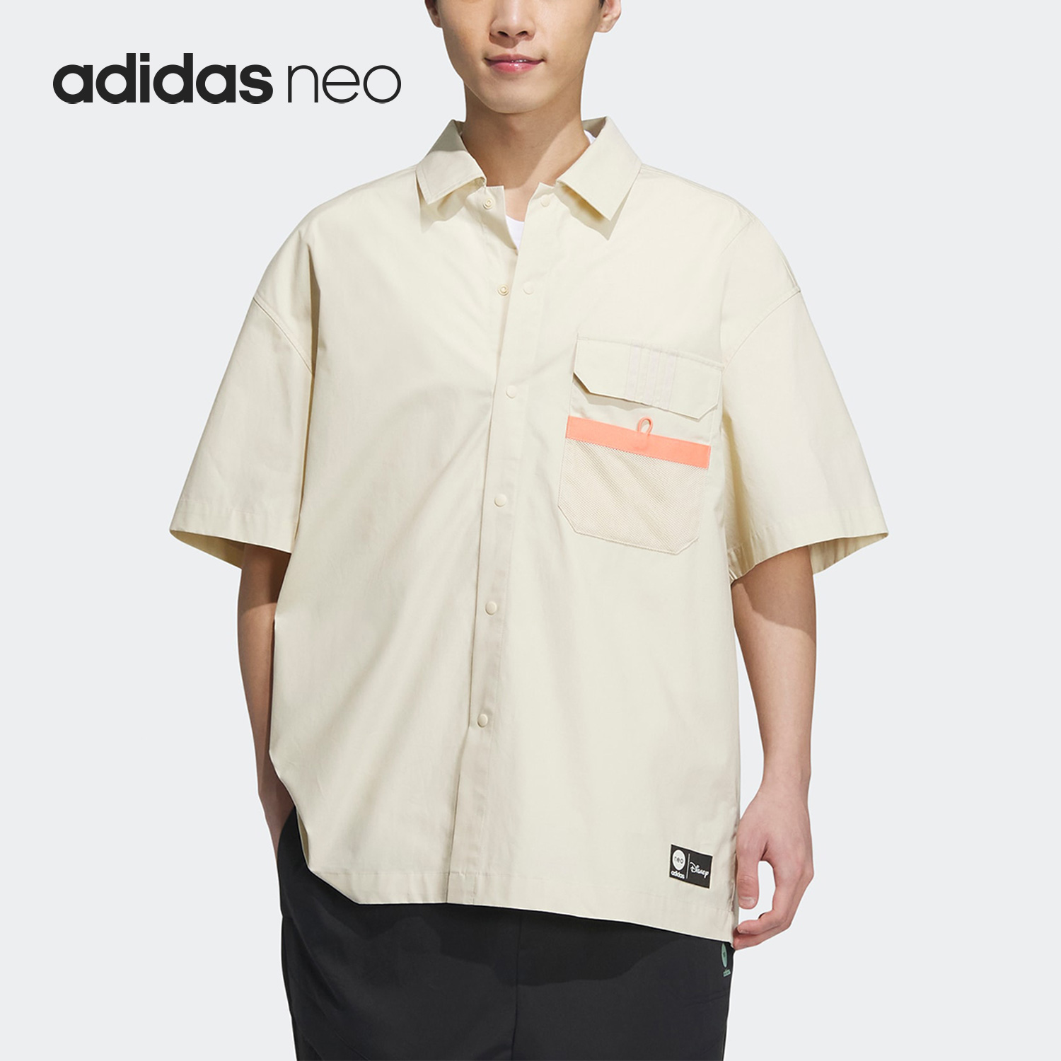 Adidas/阿迪达斯正品NEO夏季新款男女休闲翻领衬衫短袖IP4032