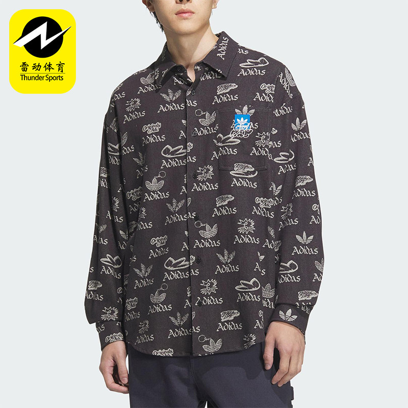 Adidas/阿迪达斯正品三叶草男士经典透气运动休闲印花衬衫JN1663