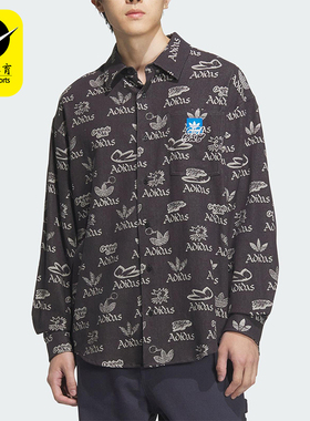 Adidas/阿迪达斯正品三叶草男士经典透气运动休闲印花衬衫JN1663