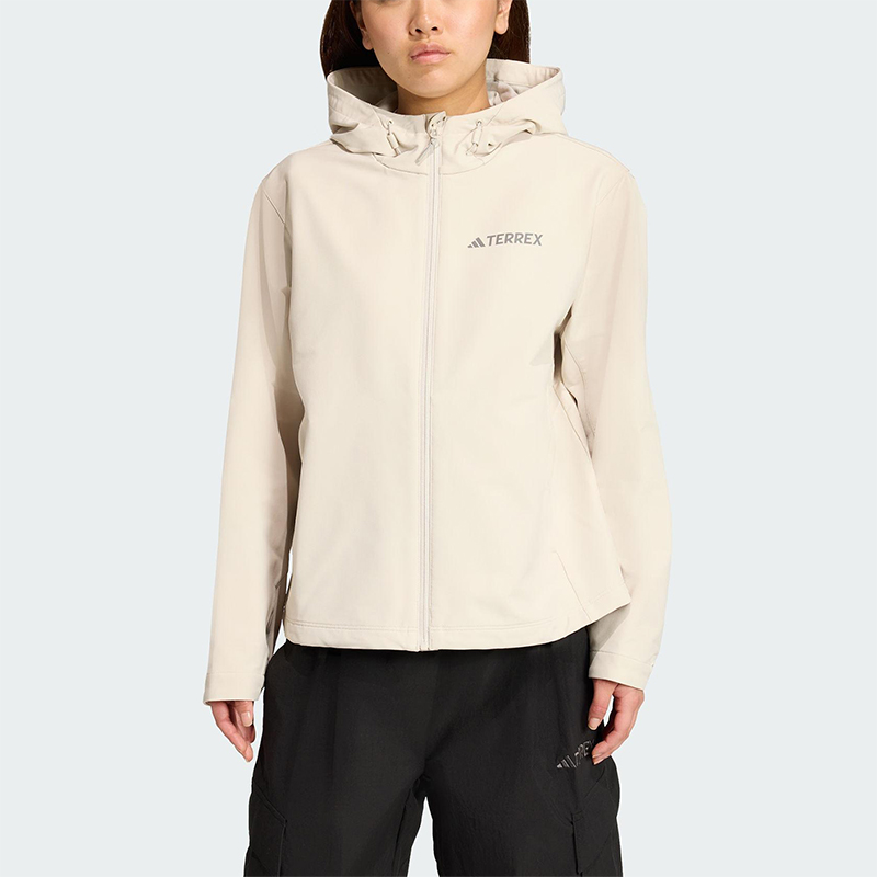 Adidas/阿迪达斯正品2025女士拉链户外保暖宽松软壳外套JV6235