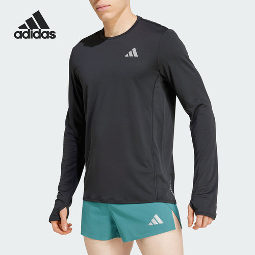 Adidas/阿迪达斯官方正品新款男士跑步运动休闲圆领长袖T恤JD1742