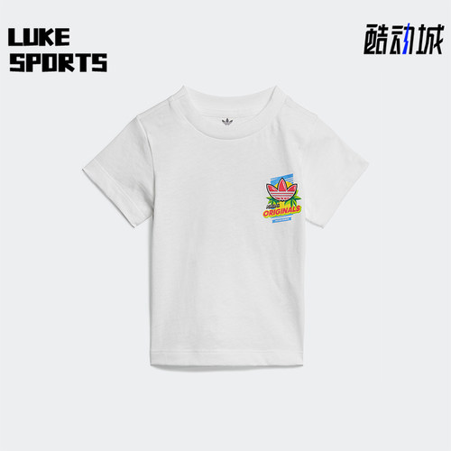 Adidas/阿迪达斯正品三叶草婴童圆领针织透气印花运动短袖ED7702