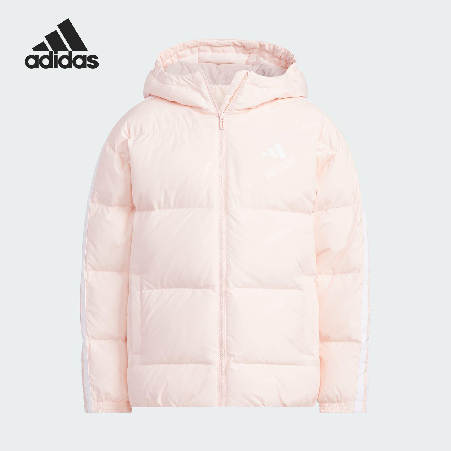 Adidas/阿迪达斯正品2025秋冬款儿童连帽三条纹羽绒服KC5920