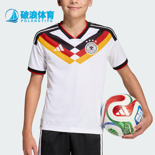 Adidas/阿迪达斯正品2025大童耐穿V领透气针织套头足球短袖JZ4560