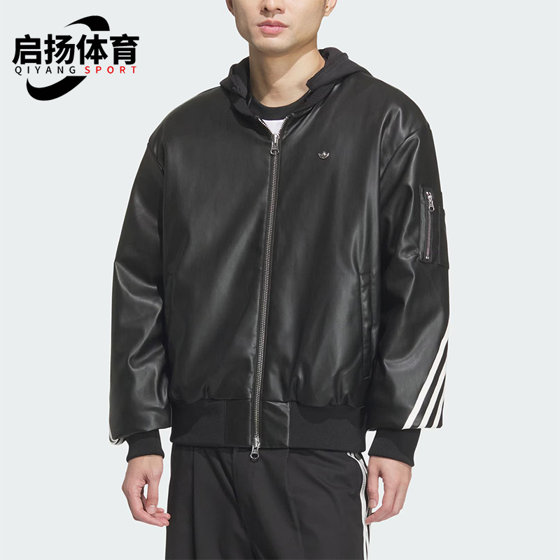 阿迪达斯男士连帽拉链短款外套