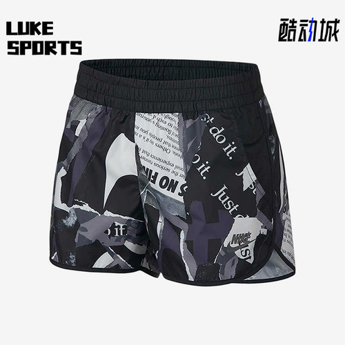 Nike/耐克正品新款女黑灰色合身满印中腰经典休闲短裤AJ6154-010