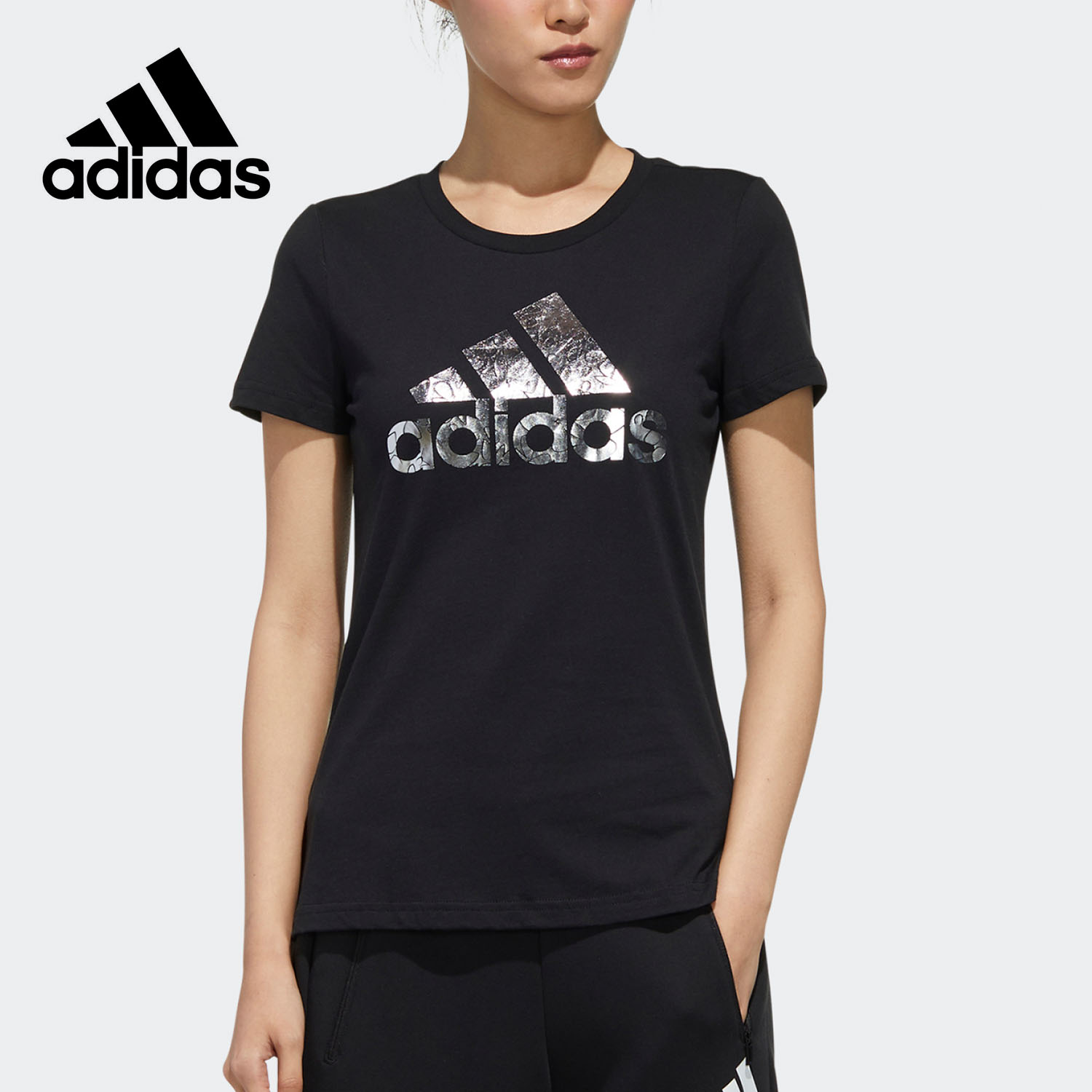 Adidas/阿迪达斯正品当季新款女子运动logo圆领短袖T恤 FM9294