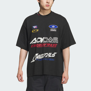 Adidas/阿迪达斯正品三叶草男士图案宽松赛车风运动短袖KH1195