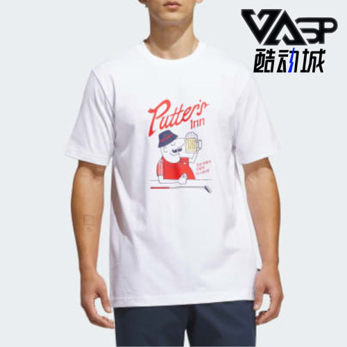 Adidas/阿迪达斯正品男士印花运动针织高尔夫圆领短袖KT0169