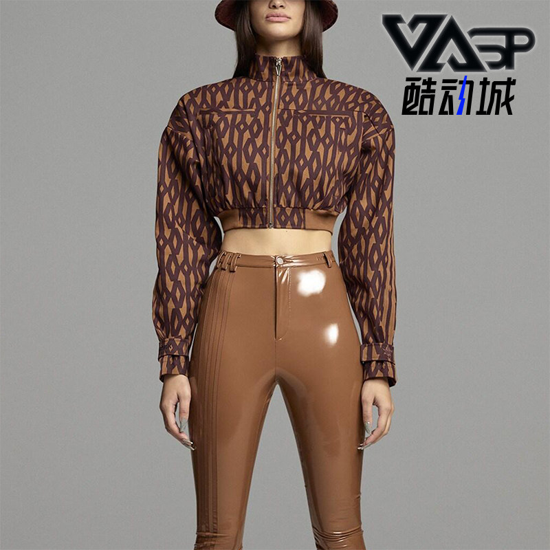 Adidas/阿迪达斯正品三叶草短款女士印花立领经典运动夹克HB8423