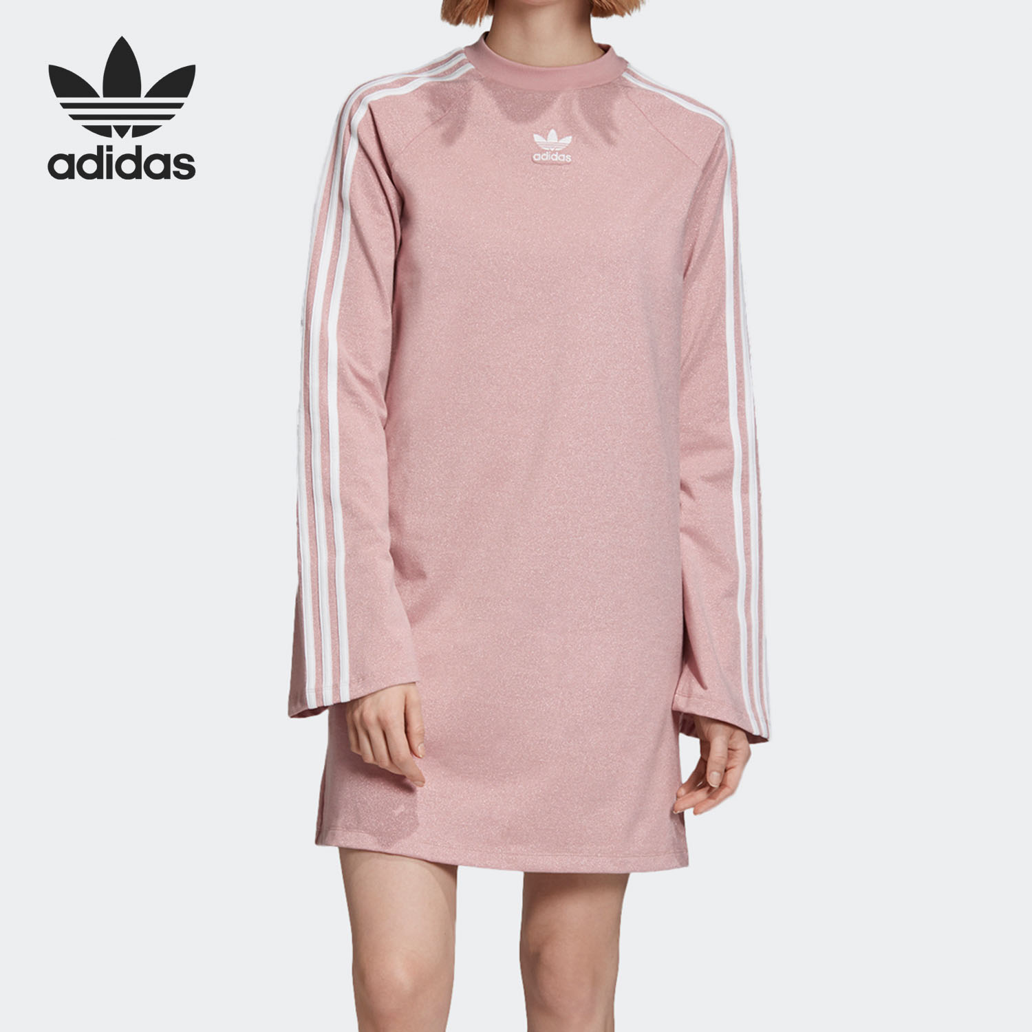 Adidas/阿迪达斯三叶草女子圆领时尚长袖连衣裙 ED4783