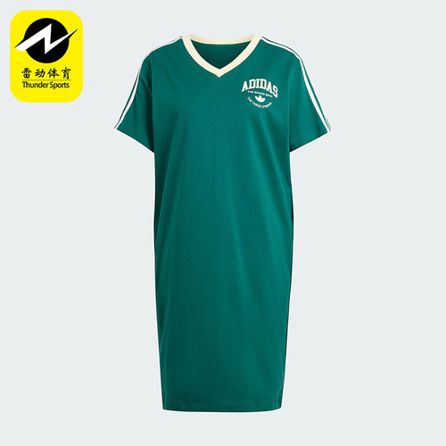 阿迪达斯女士短袖V领连衣裙