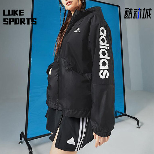 Adidas/阿迪达斯正品W LIN WB女士宽松经典连帽图案外套H07842