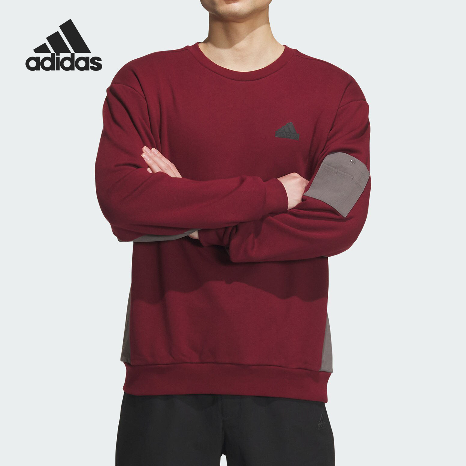 Adidas/阿迪达斯官方正品2023新款男士针织圆领套头卫衣JE8596