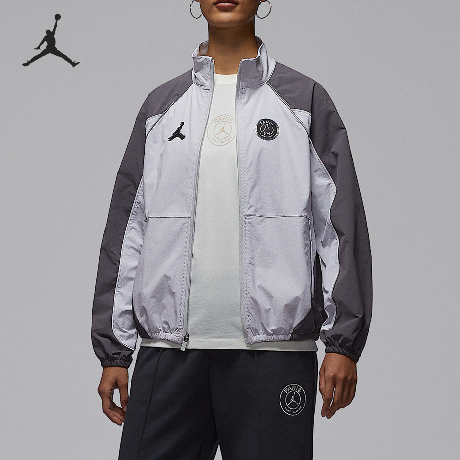 Nike耐克正品女复古拼接拉链立领运动风休闲拼色夹克IF3818-043