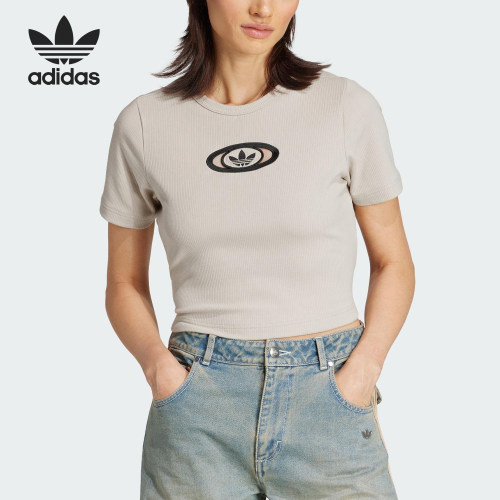 Adidas/阿迪达斯官方正品三叶草女士镂空时尚修身透气短袖KC8803