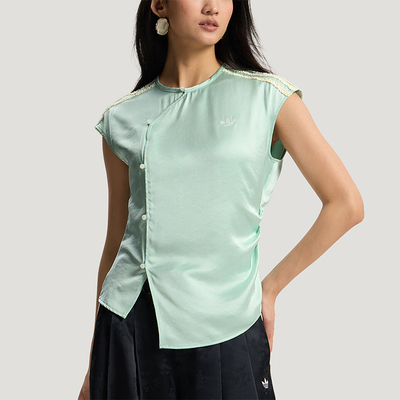 Adidas/阿迪达斯正品三叶草女士时尚新中式缎面经典休闲T恤KY5746