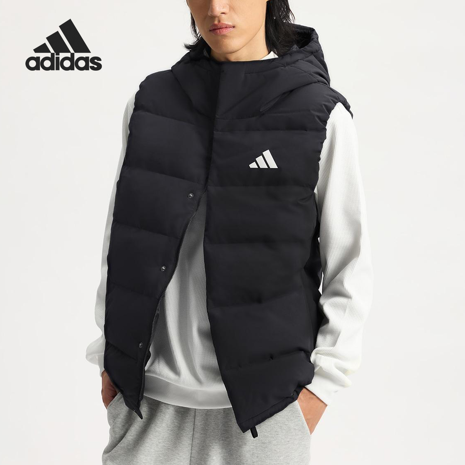 Adidas/阿迪达斯官方正品HELIONIC 男士连帽保暖羽绒马甲KH3995