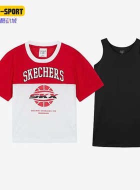 Skechers/斯凯奇正品夏季女童休闲运动针织连衣裙套装P222G060