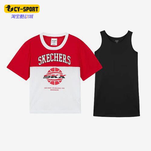 Skechers/斯凯奇正品夏季女童休闲运动针织连衣裙套装P222G060
