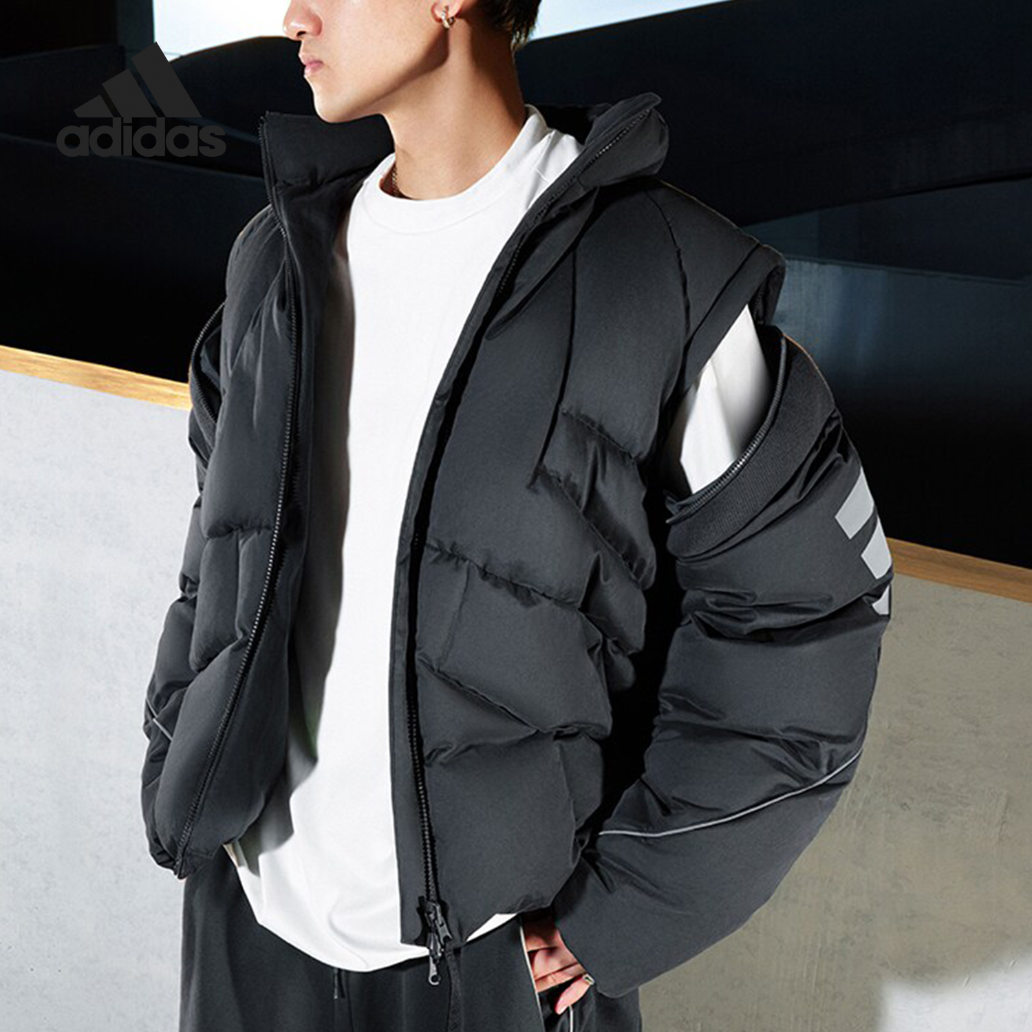 阿迪达斯男士可拆卸休闲羽绒服