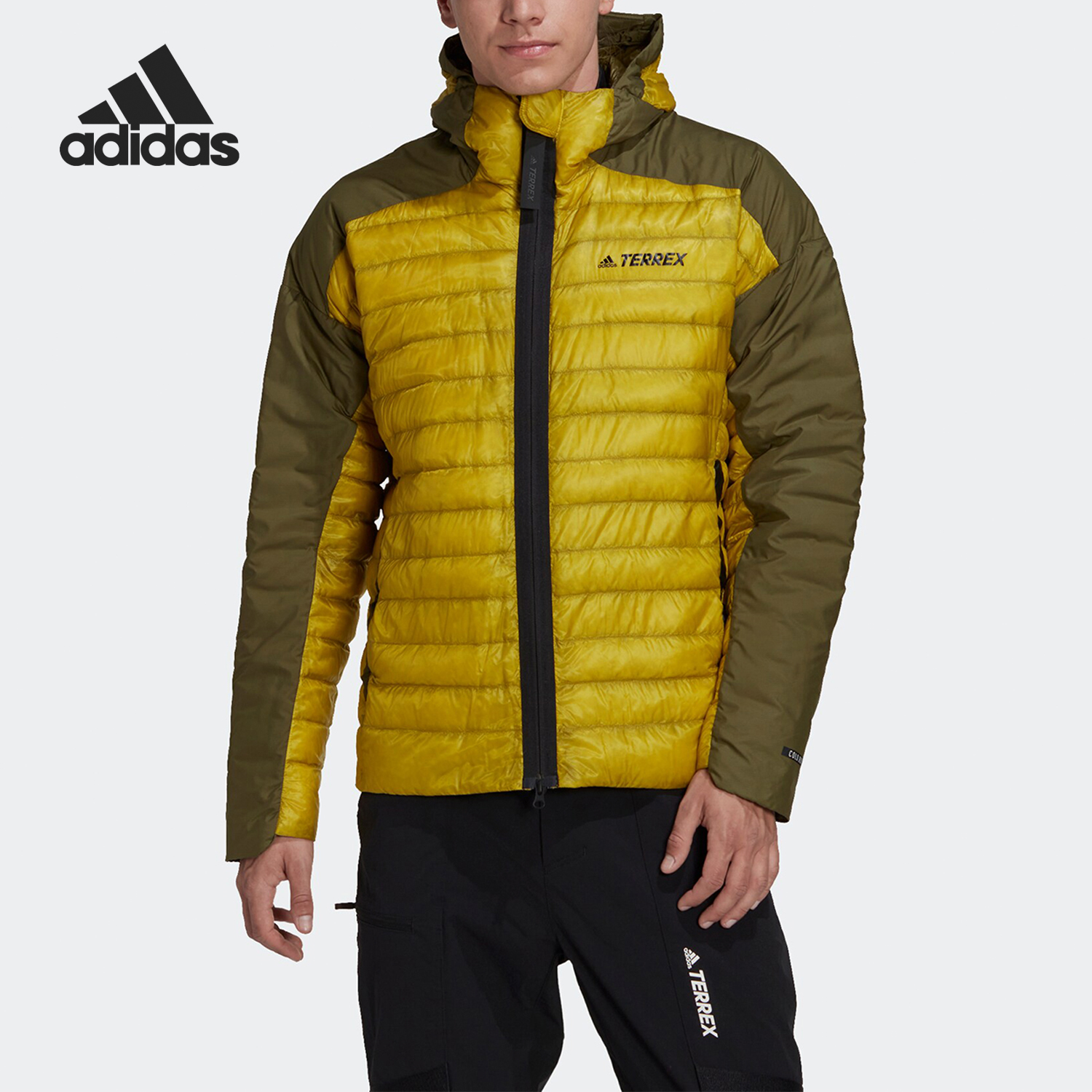 Adidas/阿迪达斯正品冬季男士保暖拼接连帽休闲羽绒服HH9215