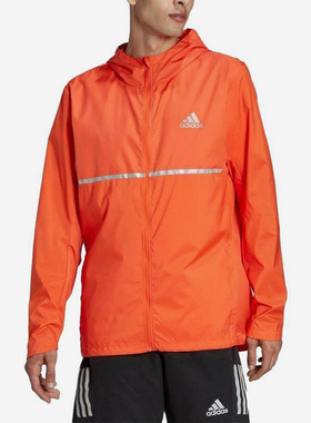 Adidas/阿迪达斯正品字母印花连帽拉链男橙色经典夹克外套HL3959