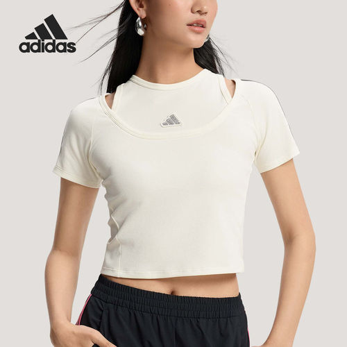 Adidas/阿迪达斯官方正品夏季女士时尚短款休闲亲肤短袖T恤KR7606