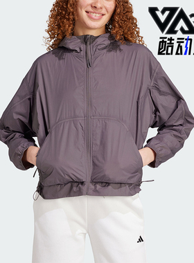 Adidas/阿迪达斯正品轻肤感系列新款女灰紫色经典风衣外套JF3403