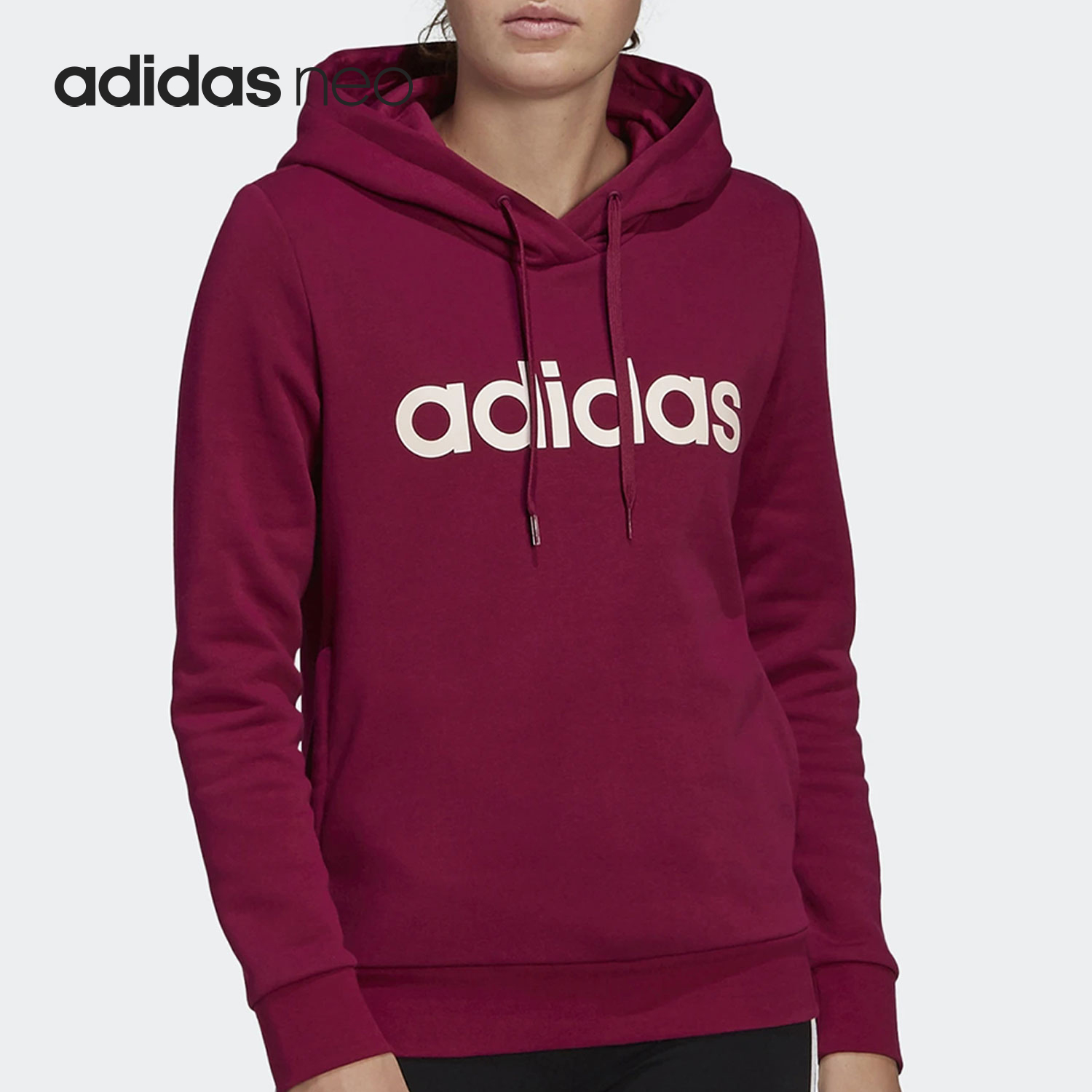 Adidas/阿迪达斯正品女款字母印花连帽长袖美式卫衣GP8733