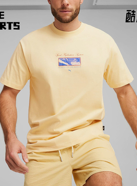 Puma/彪马正品人物印花圆领T恤男黄色休闲经典舒适短袖624051-66