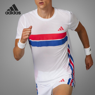 阿迪达斯官方正品 拼接跑步运动短袖 2025夏季 男士 JD7315 款 Adidas
