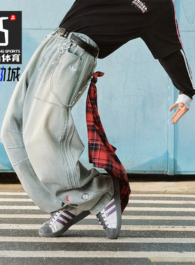 Adidas/阿迪达斯正品三叶草男士时尚经典运动弯刀牛仔长裤KT6366