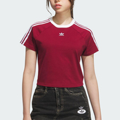 三条纹圆领透气短袖 三叶草女士修身 KF0314 阿迪达斯正品 Adidas