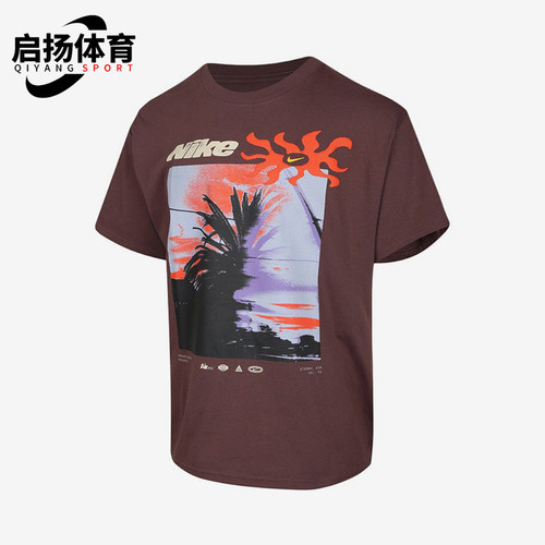 Nike/耐克正品印花短袖T恤新款儿童棕橙色经典短袖T恤IH1372-502
