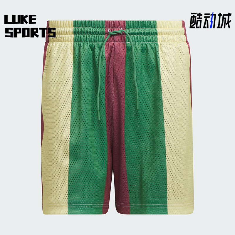 阿迪达斯男女条纹宽松训练短裤